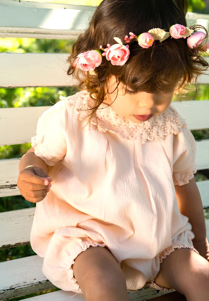 Tenue de Baptême CHARLIE  Bébé Vintage Rose Clair