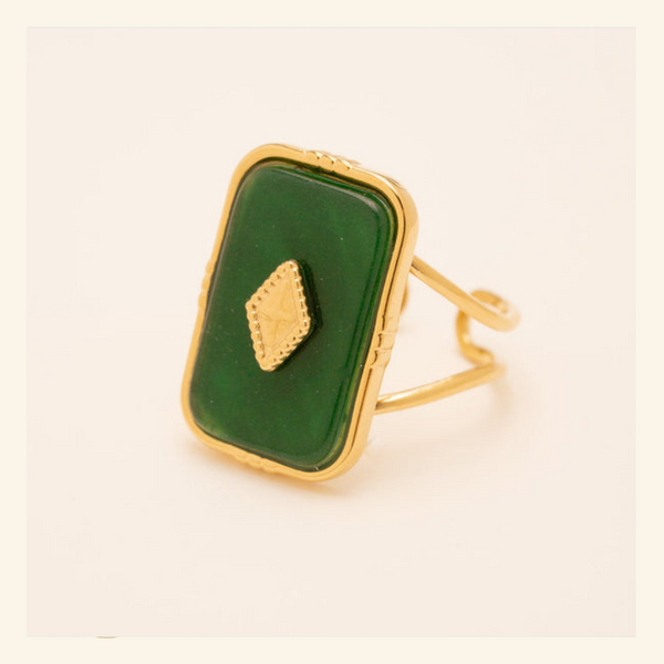 Bague rectangulaire Verte, motif losange