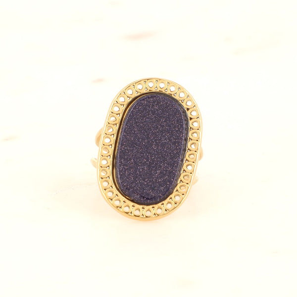 Golden ring with Blue Sand oval stone ~ Ambroise