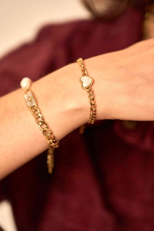 Golden bracelet, White Mother-of-Pearl crystal ~ Alicianne