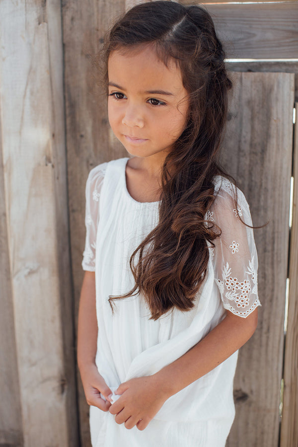 THELMA Girls' Cotton Crepe Dress ~ Ivory Color