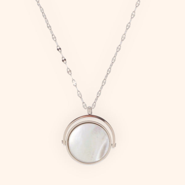 Collier maille silver rond Nacre réversible