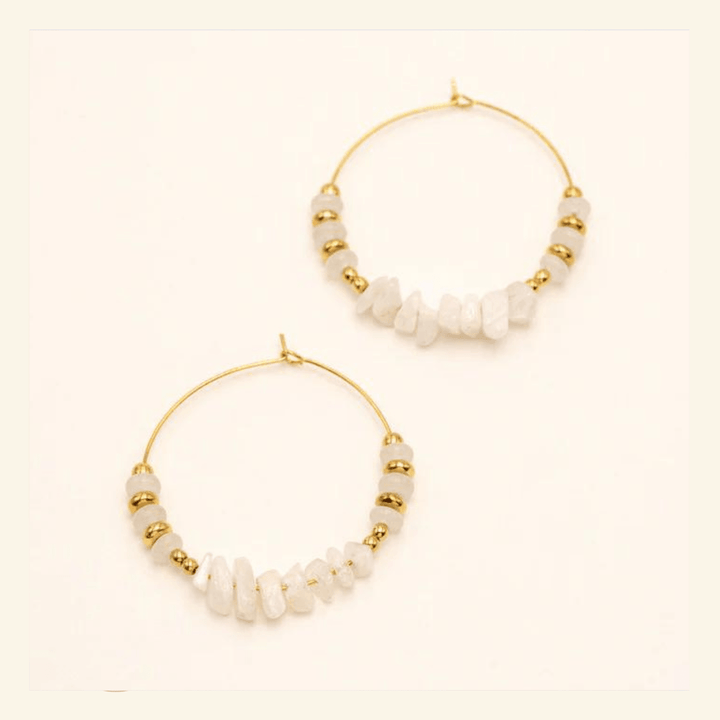 Créoles dorées perles & pierres Agate blanche - LES KOKETTERIES