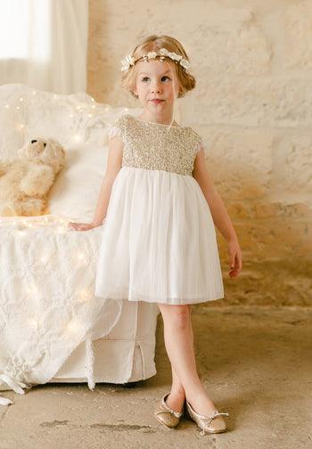 STELLA Robe Fille Sequins ~ Coloris OR