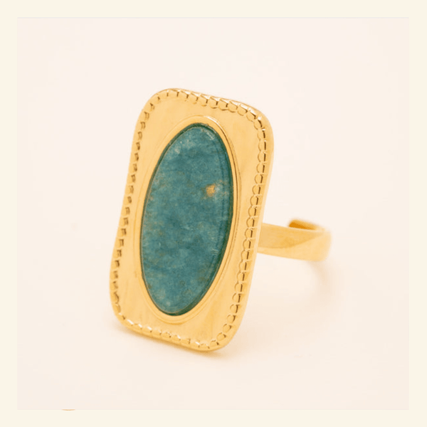 Rectangular golden ring, Apatite stone ~ April