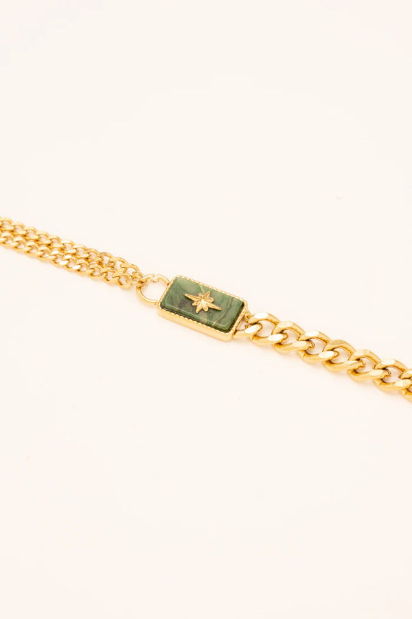 Golden bracelet, green jasper crystal ~ Alicianne