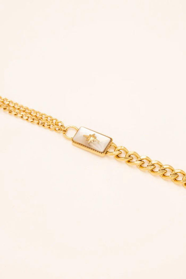 Golden bracelet, White Mother-of-Pearl crystal ~ Alicianne