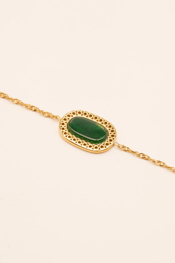 Bracelet doré, Agate verte - LES KOKETTERIES