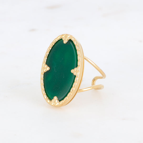 Oval ring, green Agate stone ~ April