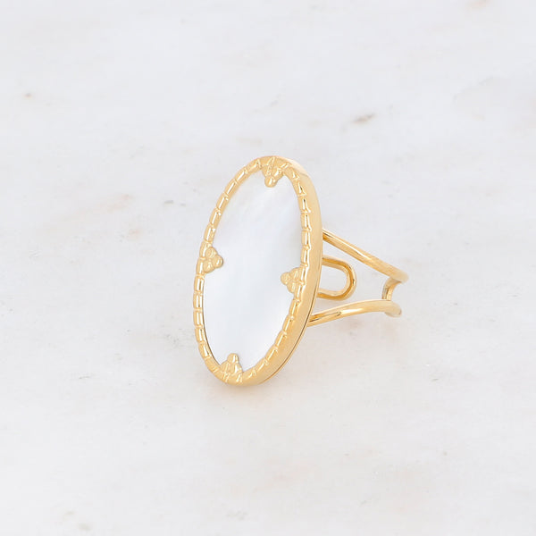 Oval ring, White Mother-of-Pearl stone ~ April