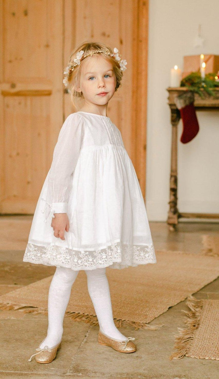 Robe Fille en Voile de Coton au Coloris Blanc optique ~ APOLLINE
